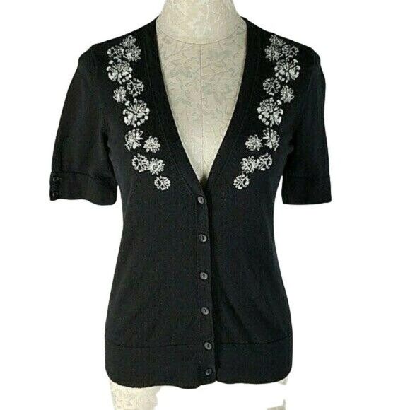 Ann Taylor Loft floral button‎ down small cardigan sweater short sleeve - Picture 1 of 5